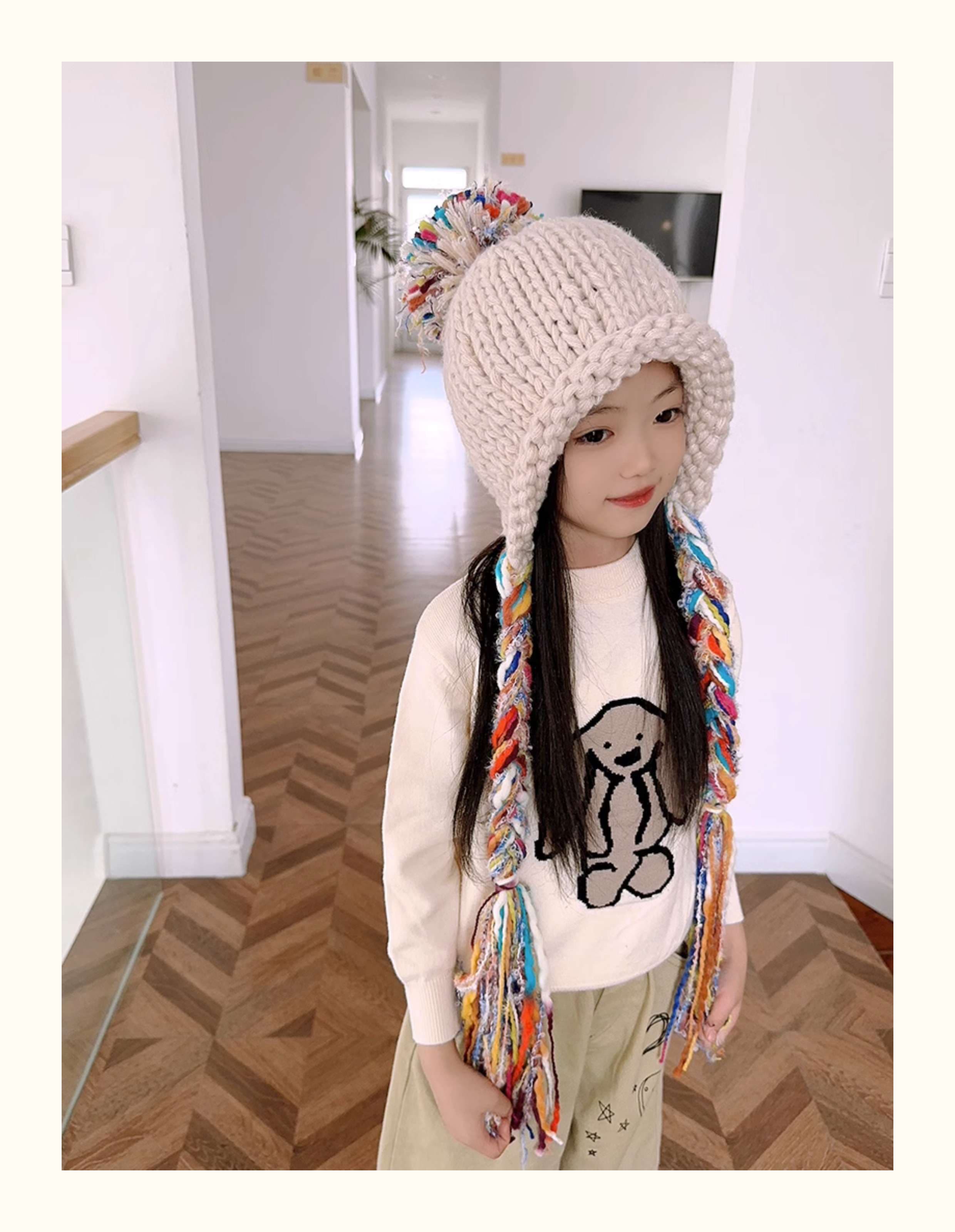 キッズ帽子 子供用 ポンポン付きニット帽