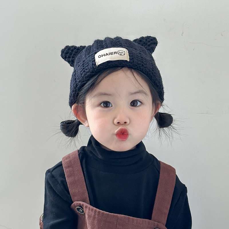 キッズ帽子 子ども用 ネコ耳付きニット帽