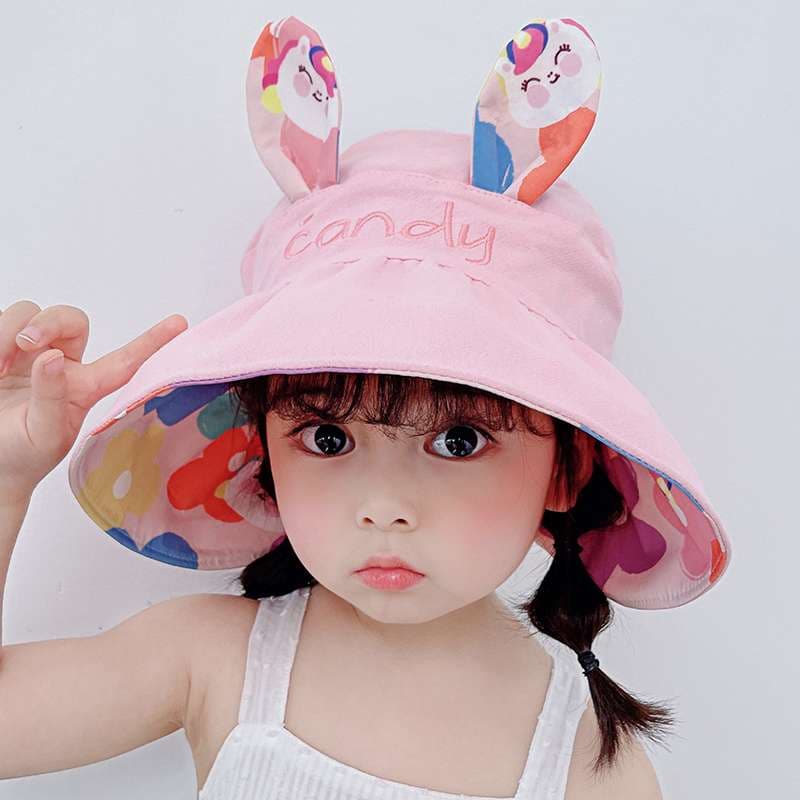 キッズ帽子  お花モチーフ付き子供用バケットハット