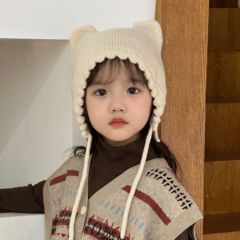 キッズ帽子  くまさん耳付きあったかベビーニット帽