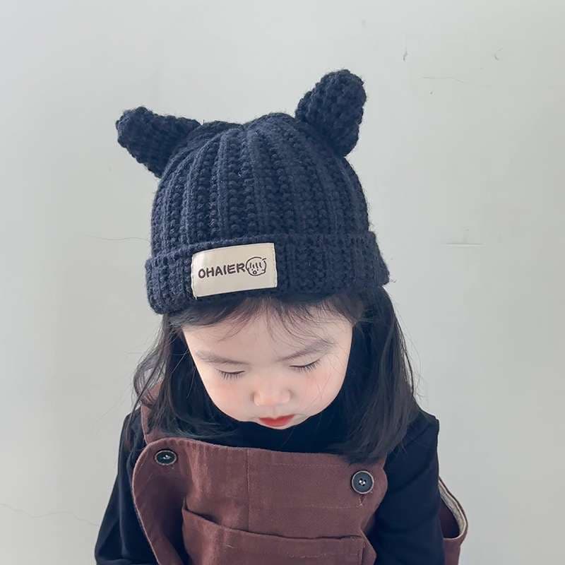 キッズ帽子 子ども用 ネコ耳付きニット帽