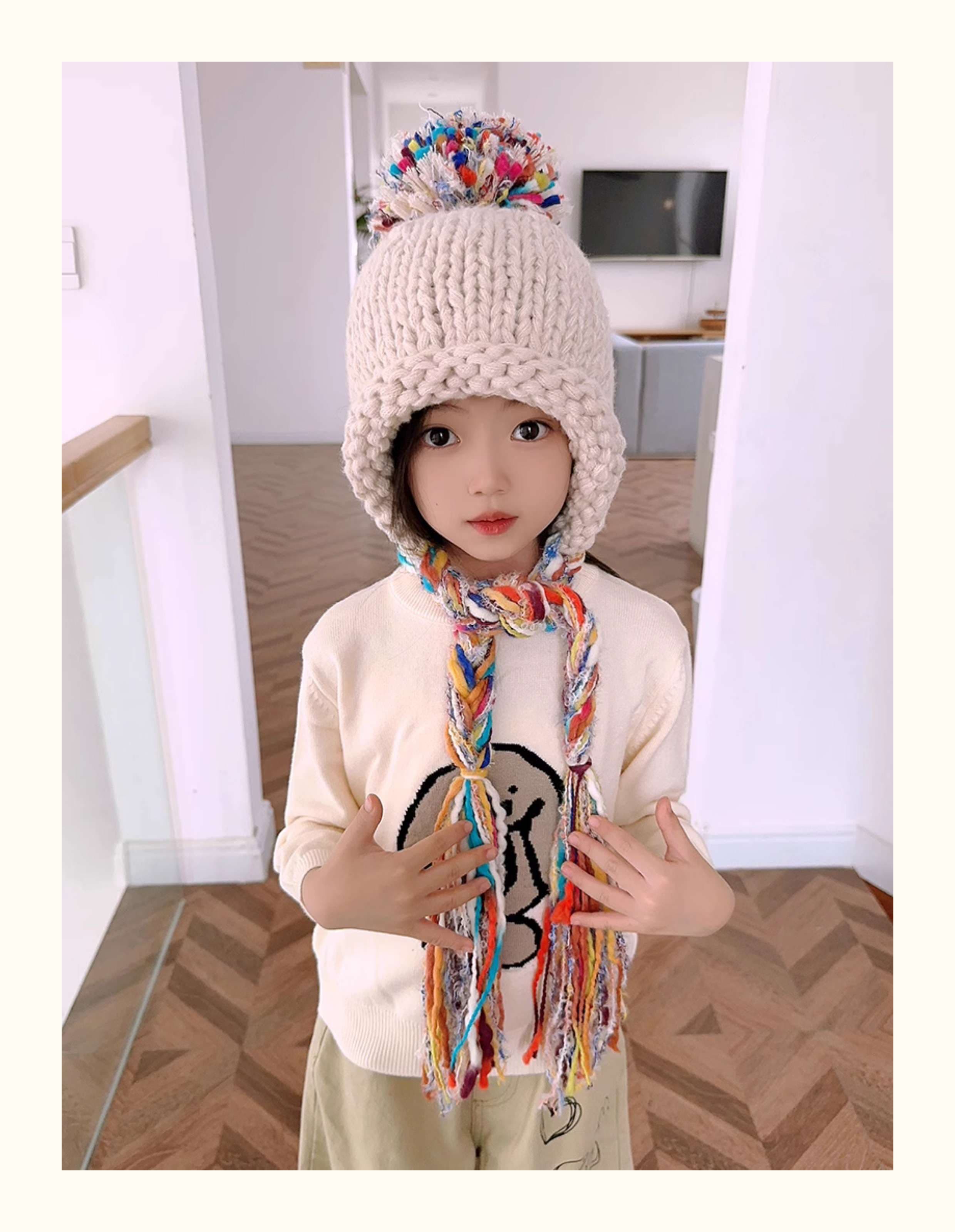 キッズ帽子 子供用 ポンポン付きニット帽