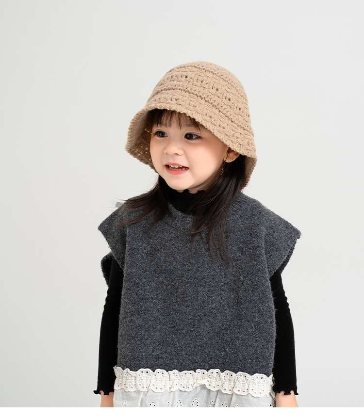 ふわもこキッズ帽子 ニットバケットハット