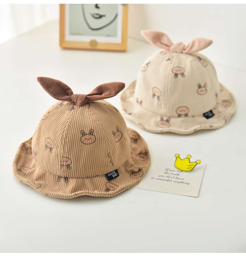 キッズ帽子  うさぎとくまがかわいい♡ベビーバケットハット｜通気性◎コーデュロイ素材【46–48cm】
