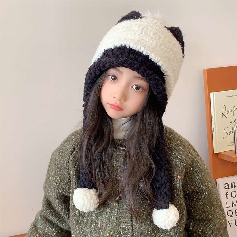 キッズ帽子 長い耳当てがチャームポイント ふわもこニット帽子