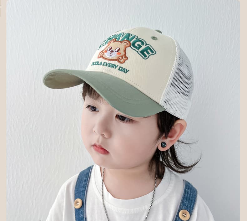 キッズ 帽子 メッシュ くまさん刺繍キャップ｜通気性◎ 夏用 日よけ キッズキャップ 