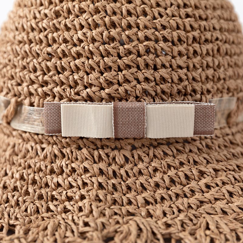 キッズ 帽子 優しい波形ブリム 手編み麦わら帽子｜波型つば＆リボン付き