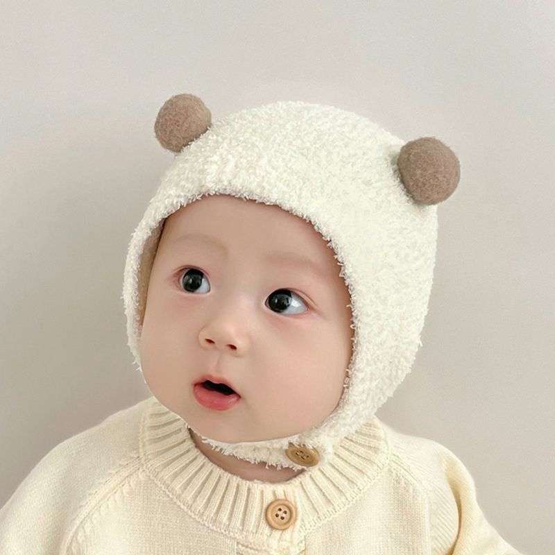 キッズ帽子 もこもこくまさん帽子 ベビーボンネット