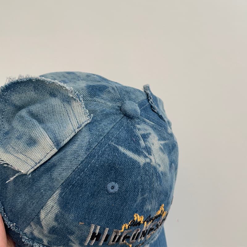 キッズ 帽子 耳付きデニムキャップ｜フリンジ耳×刺繍ロゴ デニム素材 キッズキャップ
