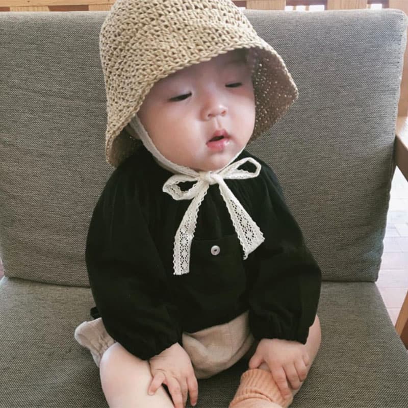 キッズ帽子 ストローハット 赤ちゃん用 あごひも付き 帽子