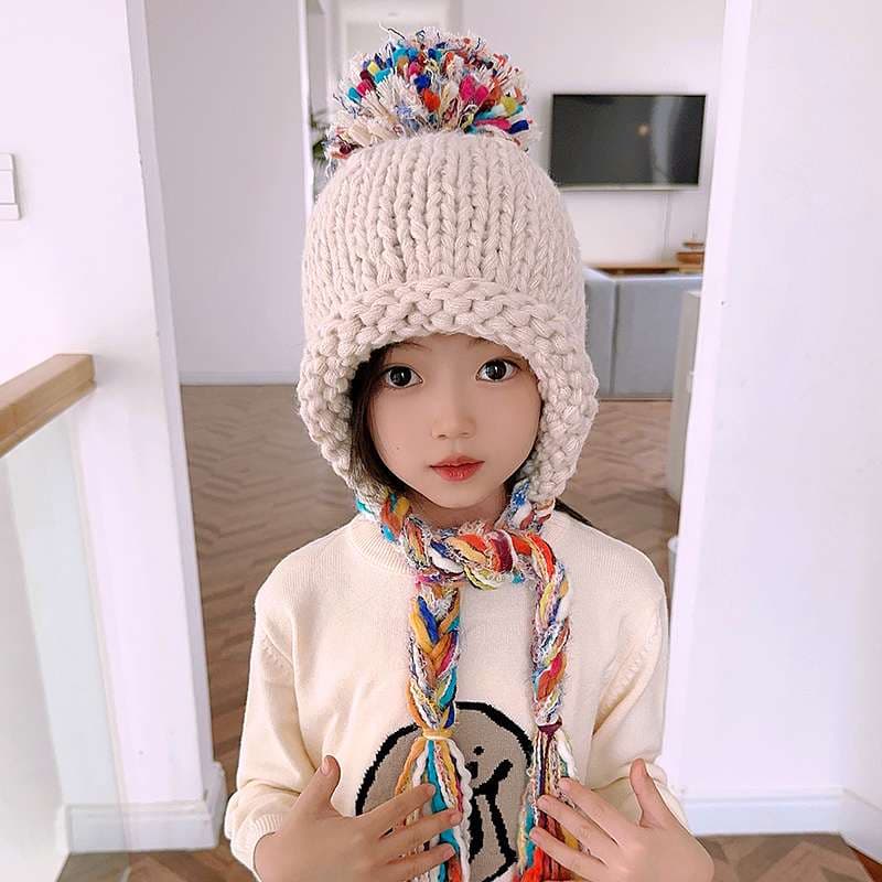 キッズ帽子 子供用 ポンポン付きニット帽