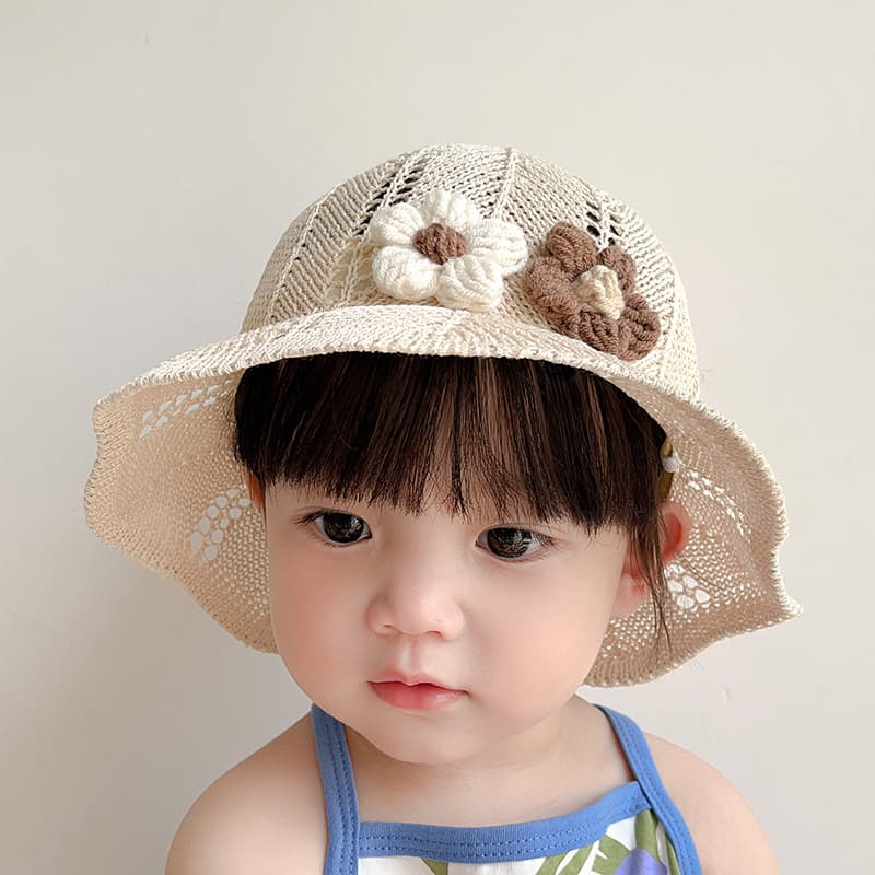 🌸 ベビー帽子 お花飾り付き ベビー麦わらハット（7ヶ月〜2歳／46-50cm）
