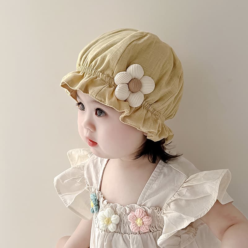 キッズ帽子 お花とフリルのベビーボンネット