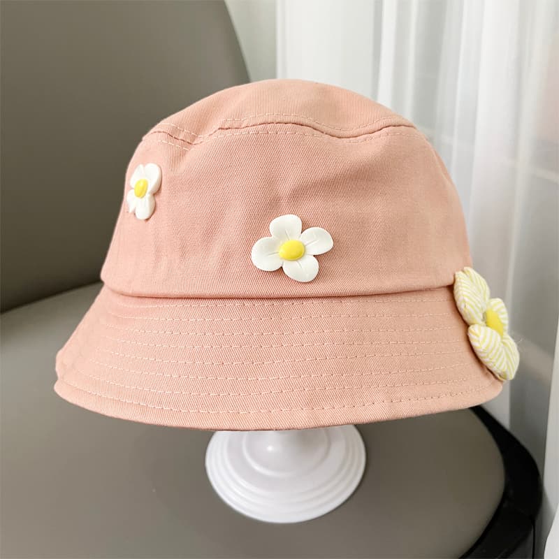 ベビー用 バケットハット お花&リボン飾り|通気性良・軽量・日差しガード帽子