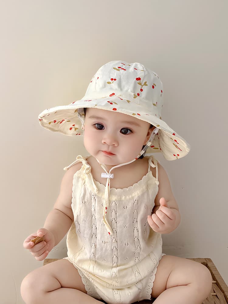 キッズ帽子 さくらんぼ柄 夏のお出かけ ベビーバケットハット