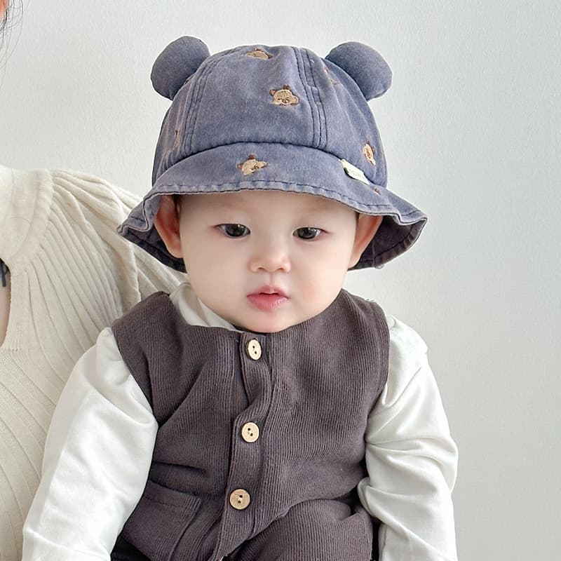 ベビー 帽子 うさぎ刺繍付きふわふわリボンバケットハット|リボン結び&やわらかコットン素材