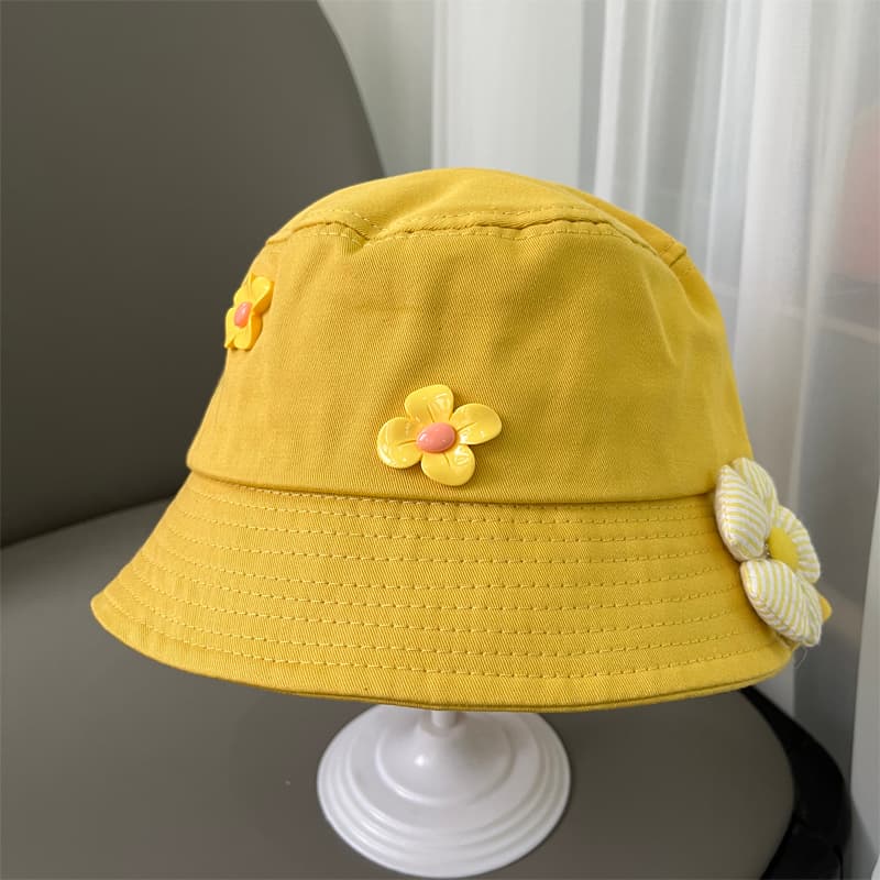 ベビー用 バケットハット お花&リボン飾り|通気性良・軽量・日差しガード帽子
