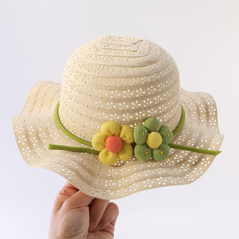 🌾 ふんわりフリンジ飾り 子ども用麦わらハット(46-54cm/ベビー~キッズ)
