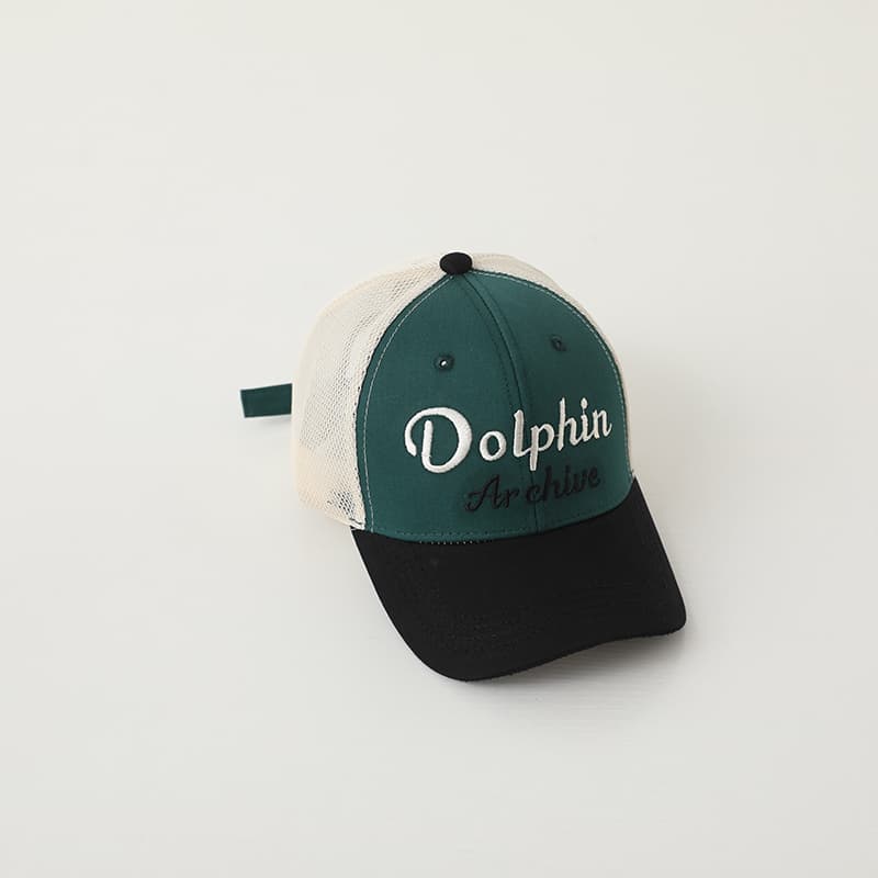 キッズ 帽子 イルカ文字入りメッシュキャップ|「Dolphin Archive」刺繍&通気メッシュ仕様