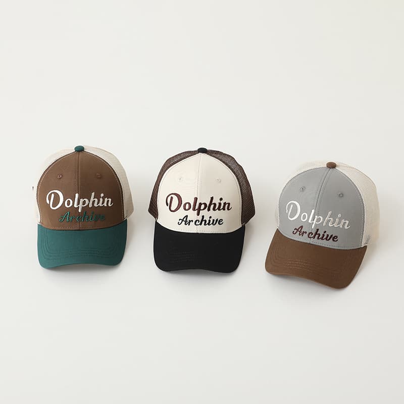 キッズ 帽子 イルカ文字入りメッシュキャップ|「Dolphin Archive」刺繍&通気メッシュ仕様