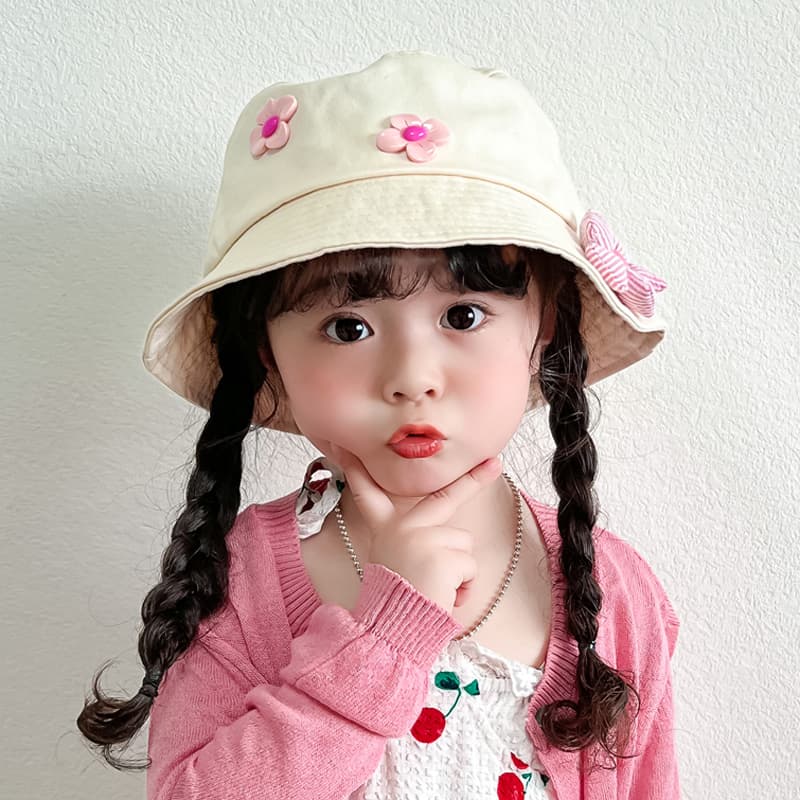 ベビー用 バケットハット お花&リボン飾り|通気性良・軽量・日差しガード帽子