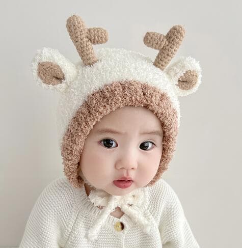 鹿の角付きベビーニット帽|6色展開 赤ちゃん0〜3歳 防寒 あったか素材 ギフトにも◎