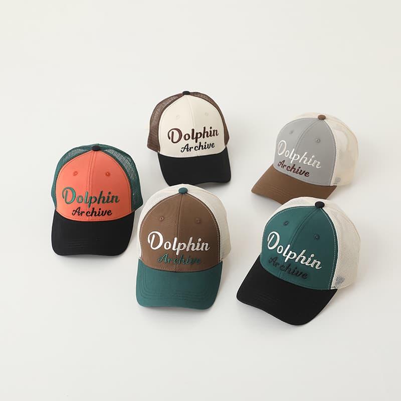 キッズ 帽子 イルカ文字入りメッシュキャップ|「Dolphin Archive」刺繍&通気メッシュ仕様
