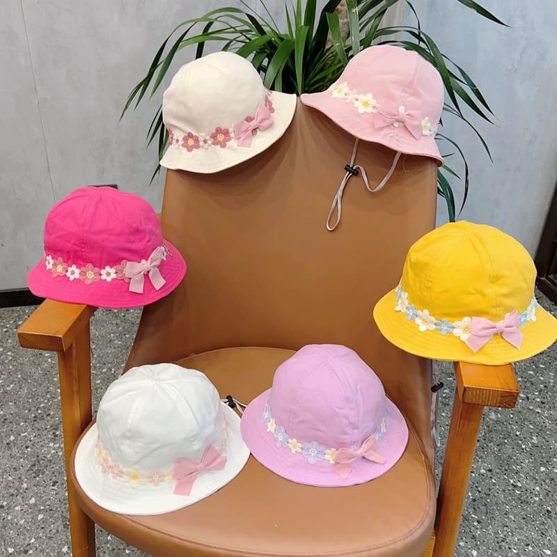 キッズ 帽子 お花レース付きバケットハット|リボン&花レースで春夏お出かけにぴったり