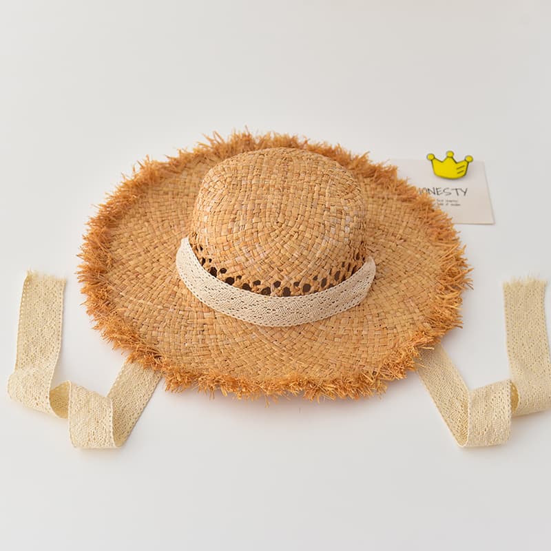 🌾 キッズ帽子 ふんわりフリンジ飾り 子ども用麦わらハット(46-54cm/ベビー~キッズ)