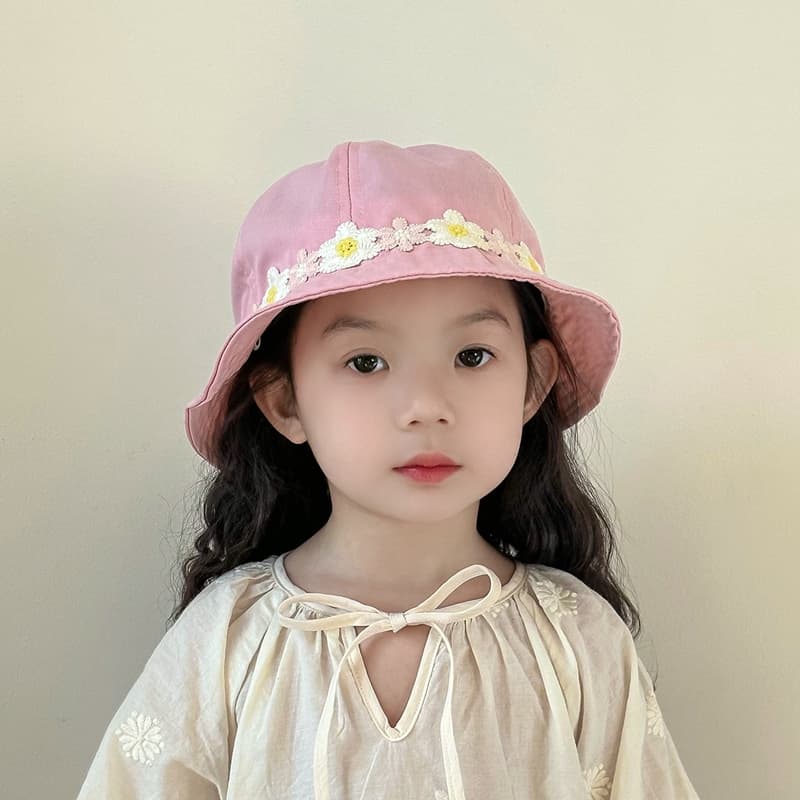 キッズ 帽子 お花レース付きバケットハット|リボン&花レースで春夏お出かけにぴったり