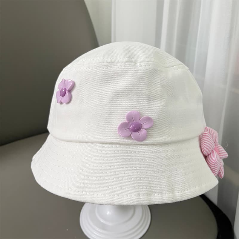 ベビー用 バケットハット お花&リボン飾り|通気性良・軽量・日差しガード帽子