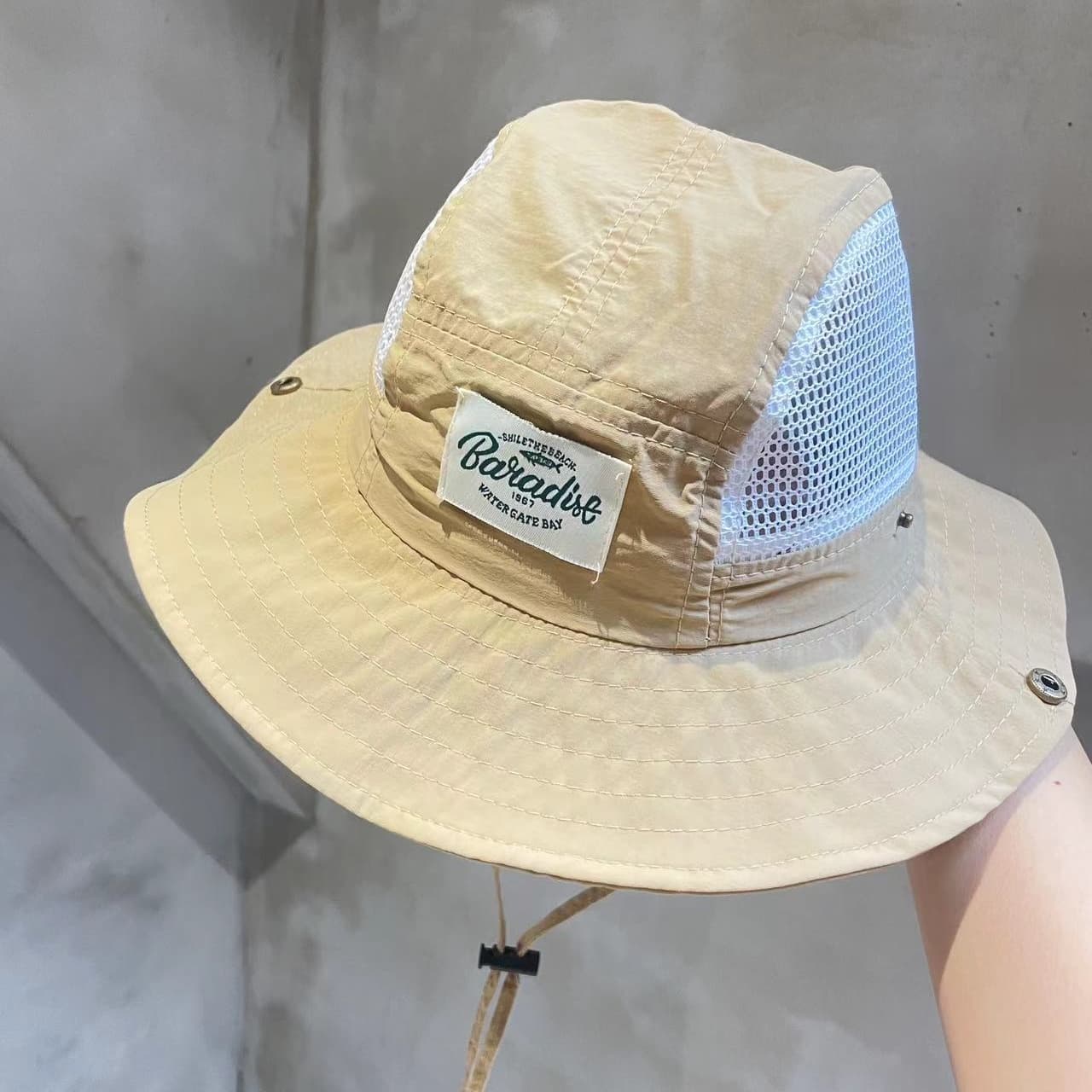 メッシュ通気性お出かけバケットハット(キッズ)|UV対応 × 軽量 × あご紐付き 日よけ帽子