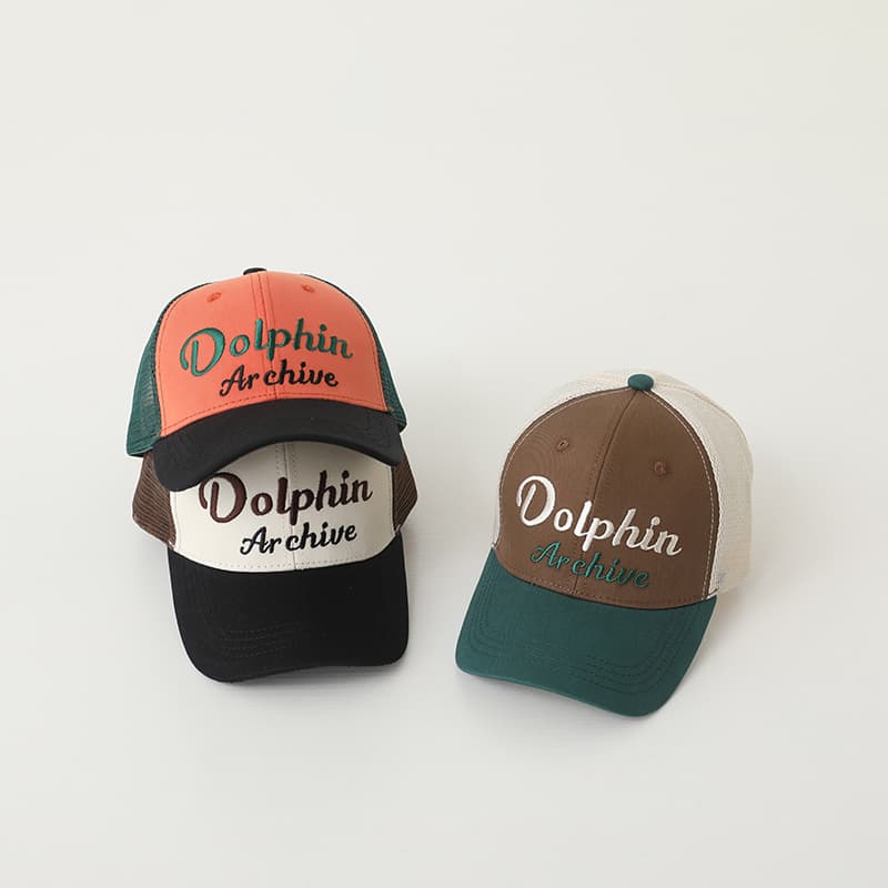 キッズ 帽子 イルカ文字入りメッシュキャップ|「Dolphin Archive」刺繍&通気メッシュ仕様