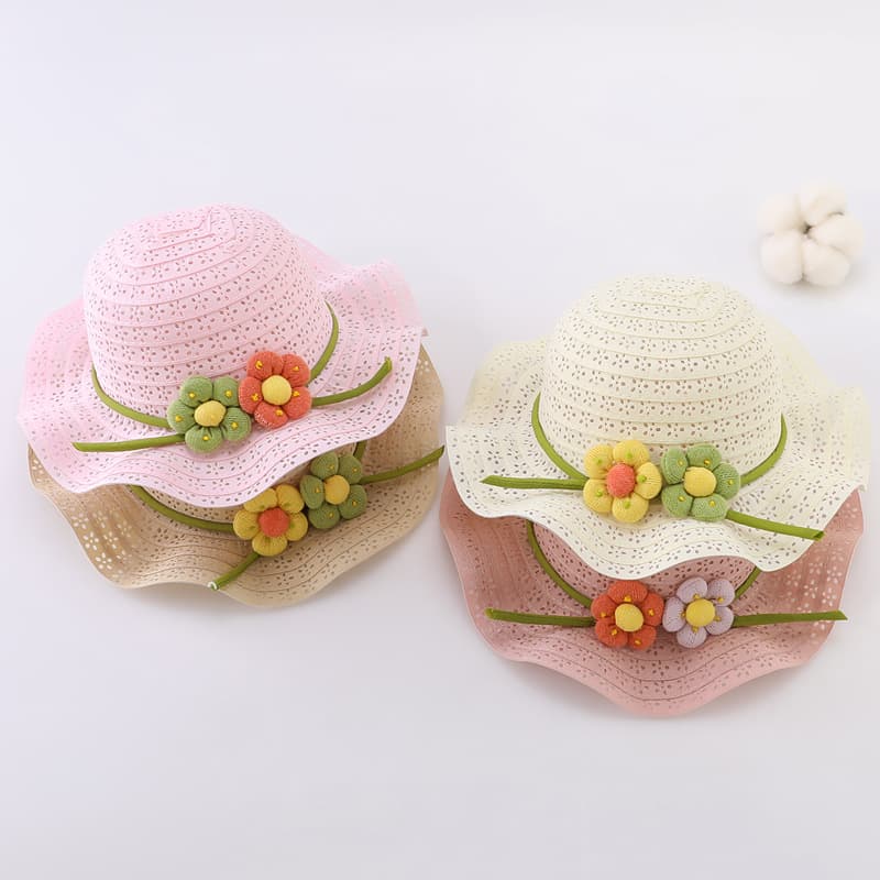 🌾 ふんわりフリンジ飾り 子ども用麦わらハット(46-54cm/ベビー~キッズ)