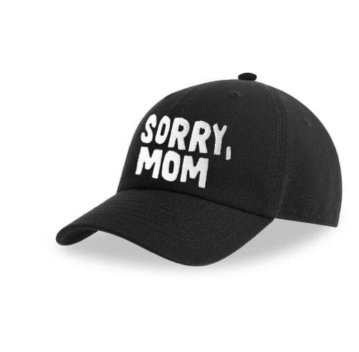 「SORRY,MOM」刺繍入りキッズキャップ|黒ベースの野球帽 秋冬 防寒性あり コットン 47-53cm